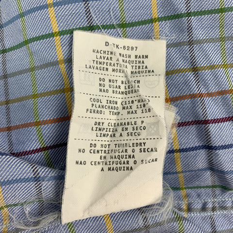 ERMENEGILDO ZEGNA Size XL Blue Multi-Color Checkered Cotton Long Sleeve Shirt