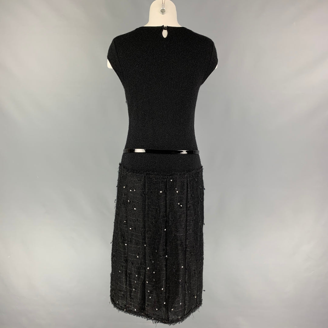 CHANEL 94305 04A Size 6 Black Nylon Belted Sheath Cocktail Dress Sui Generis Designer Consignment CHANEL 94305 04A Size 6 Black Nylon Belted Sheath Cocktail Dress Sui Generis Designer Consignment