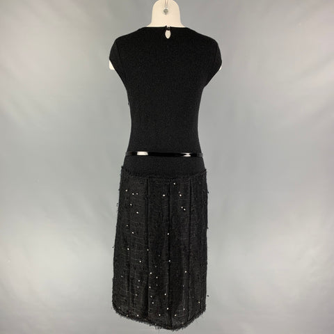CHANEL 94305 04A Size 6 Black Nylon Belted Sheath Cocktail Dress