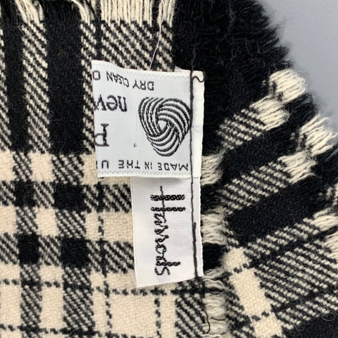 HARRODS Black White Plaid Wool Fringe Scarf