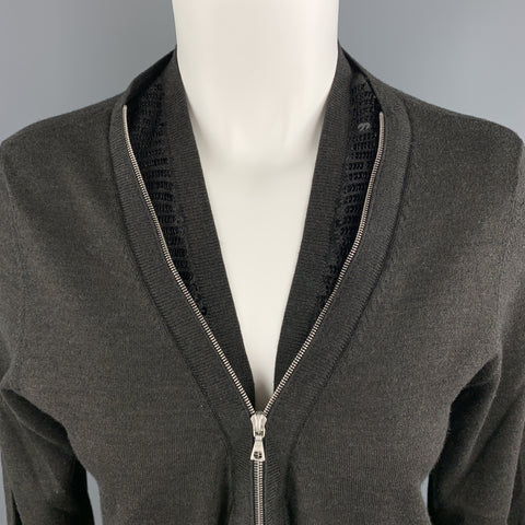 DRIES VAN NOTAN Talla S Cárdigan con cremallera y cuello de lentejuelas en mezcla de lana merino gris