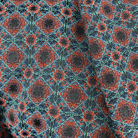 MR. TURK Size 36 Blue & Red Print Polyester Blend Peak Lapel Sport Coat