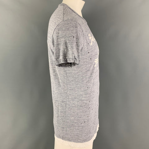 DSQUARED2 Size XL Grey White Samurai Graphic Cotton T-shirt