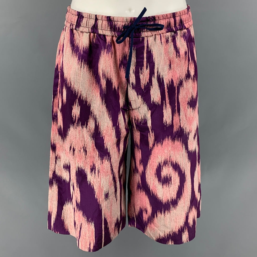 GUCCI Size S Purple Pink Abstract Silk Blend Joggers Shorts