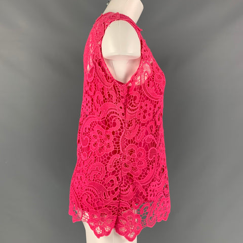 OSCAR DE LA RENTA Size 12 Pink Lace Sleeveless Blouse