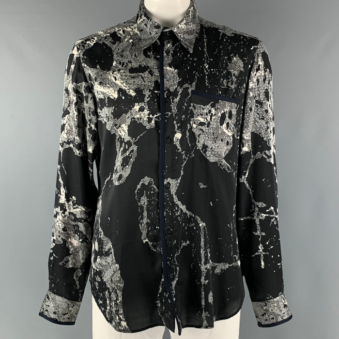 JUST CAVALLI Size XL Black White Abstract  Polyester Long Sleeve Shirt