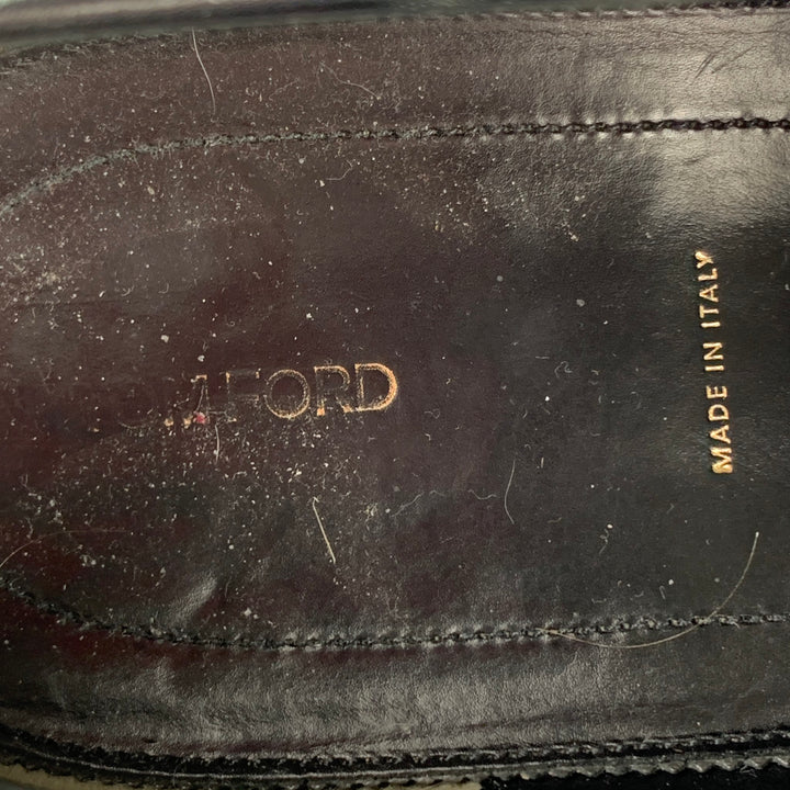 TOM FORD Size 11.5 Black & Brown Leather Slip On Elkan Twisted Band Loafers