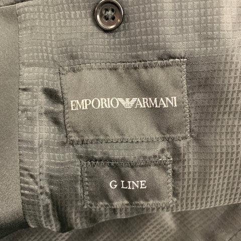 EMPORIO ARMANI Size 42 Black Grid Peak Lapel Tuxedo Suit