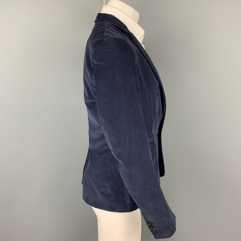 GUCCI Size 38 Regular Navy Corduroy Cotton Single Breasted Sport Coat