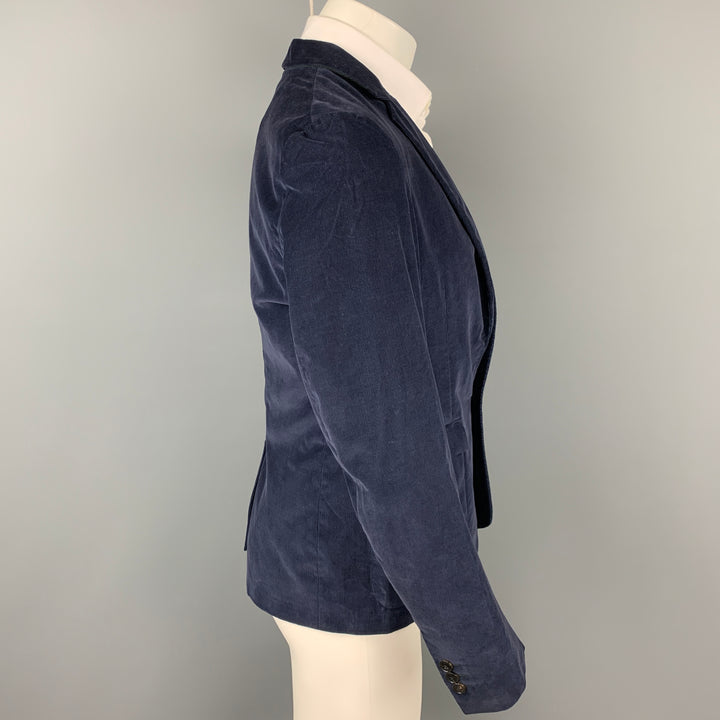 GUCCI Talla 38 Abrigo deportivo regular de pana de algodón azul marino con un solo pecho