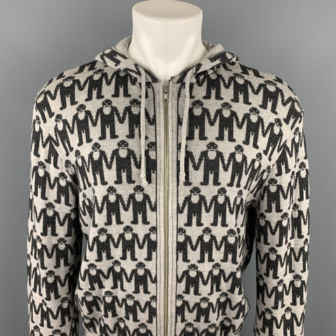 AESTHETICTERRORISTS by WALTER VAN BEIRENDONCK Size XL Grey & Charcoal Monogram Merino Wool Jacket
