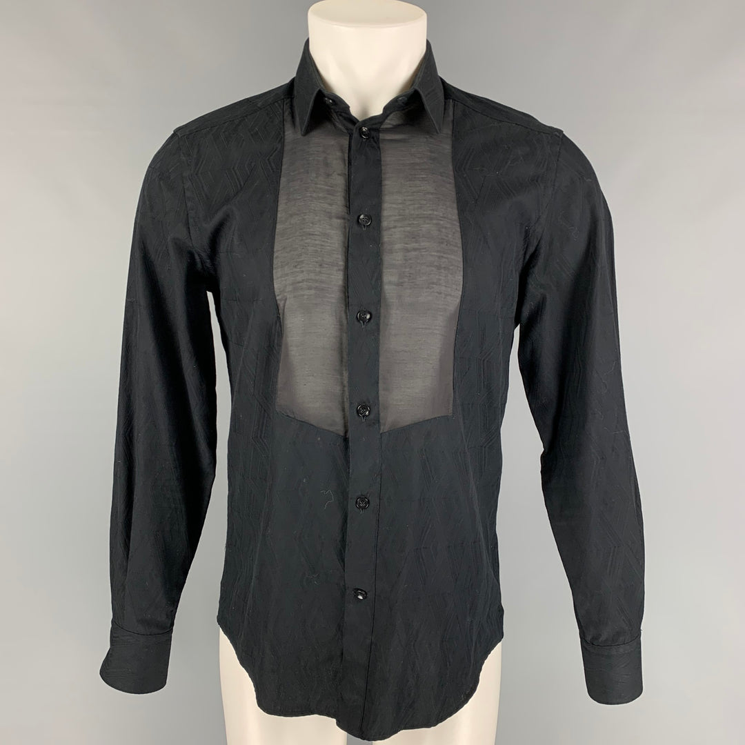 VERSACE COLLECTION Trend Size S Black Rhombus Cotton Button Up Long Sleeve Shirt
