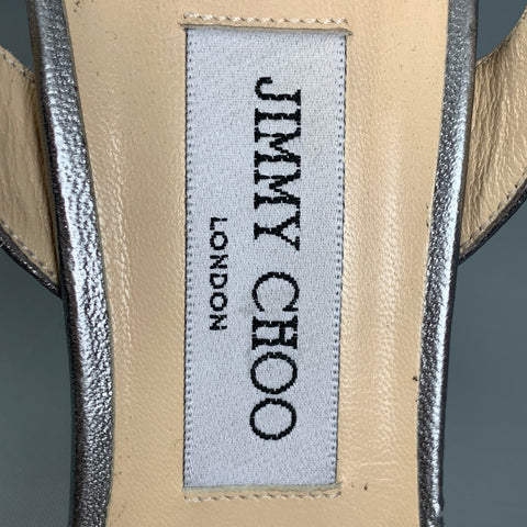 JIMMY CHOO Talla 10 Sandalias de tiras de cuero plateado