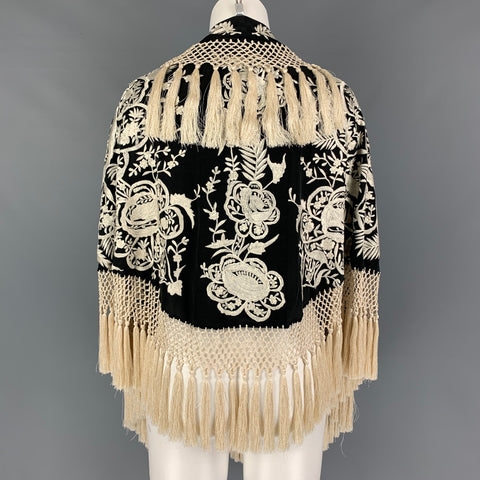 DRIES VAN NOTEN Black Cream Embroidered Silk Scarf