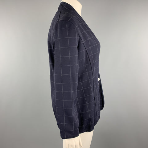 GIORGIO ARMANI Size 12 Navy Windowpane Double Breasted Cardigan Jacket