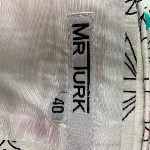 MR TURK Chest Size 40 White Multi-Color Print Cotton &  Spandex Sport Coat