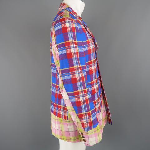 COMME des GARCONS HOMME PLUS M Blue Red Pink & Green Mixed Plaid Wool Sport Coat