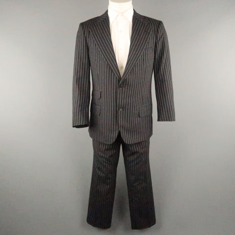 GUCCI Pecho 42 Traje con solapa de muesca de lana a rayas blancas y negras 34 27 Traje