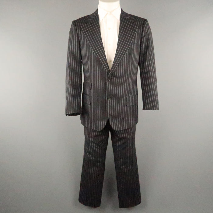 GUCCI Chest Size 42 Black & White Pinstripe Wool Notch Lapel 34 27 Suit