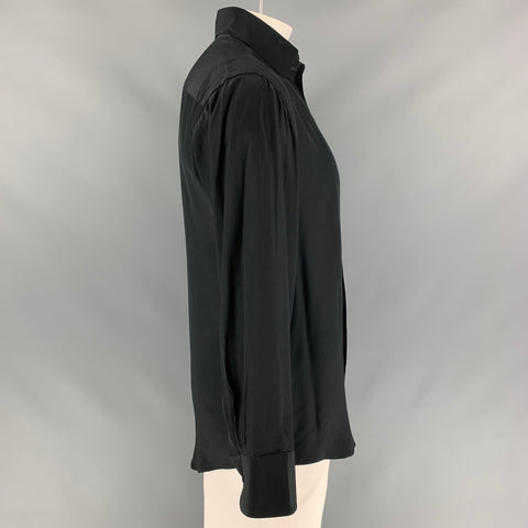 RICHARD TYLER Size L Black Silk Hidden Placket Long Sleeve Shirt