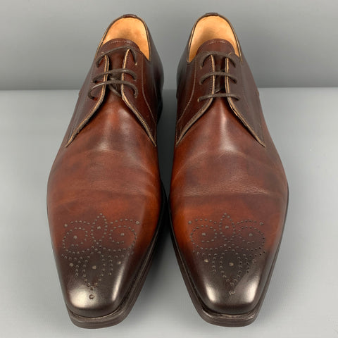 MAGNANNI Size 10 Brown Antique Leather Lace Up Shoes
