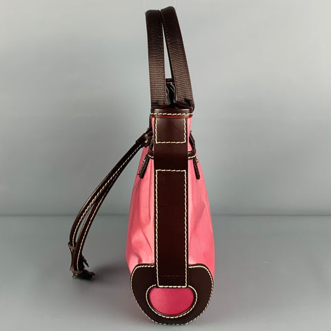 LANCEL Pink Brown Leather Trim Nylon Mini Handbag