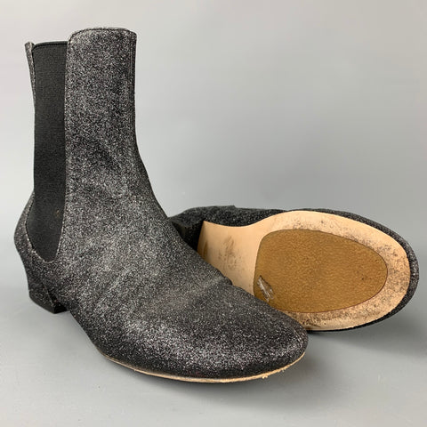 DRIES VAN NOTEN Size 9 Black Glittered Leather Boots