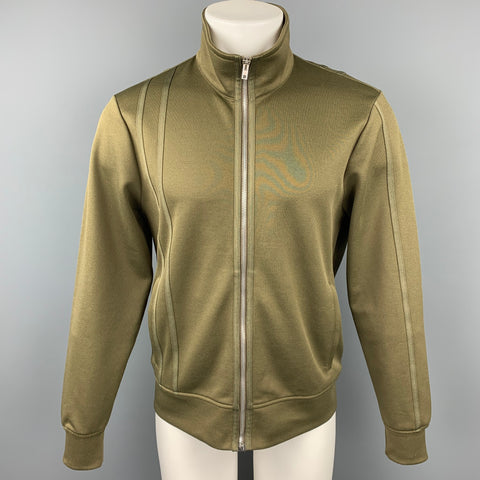 HELMUT LANG Size L Olive Polyester / Cotton High Collar Sport Stripe Track Jacket