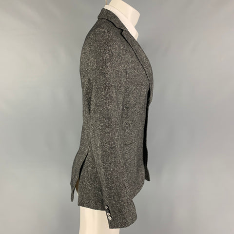 OFFICINE GENERALE Size 38 Black White Herringbone Wool Silk Sport Coat