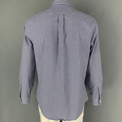 RALPH LAUREN Size XL Navy White Gingham Cotton Long Sleeve Shirt