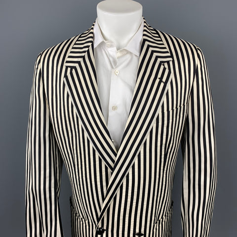 Vintage GIANNI VERSACE Size 38 Black & White Vertical Stripe Notch Lapel Sport Coat