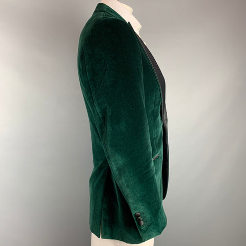 SUIT SUPPLY Size 40 Green & Black Velvet Cotton Peak Lapel Sport Coat
