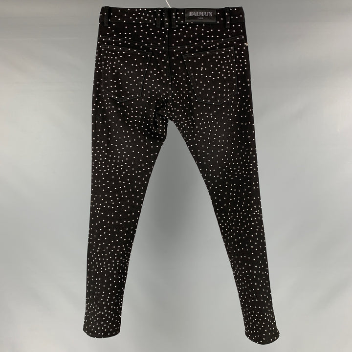 BALMAIN Size 30 Black Studded Cotton  Elastane Button Fly Jeans