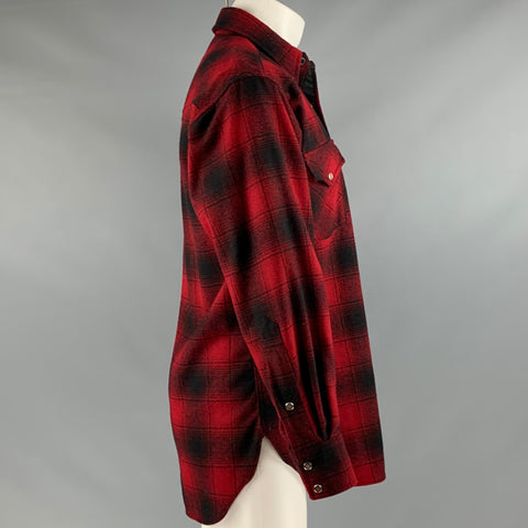 PENDLETON Size M Red Black Plaid Virgin Wool Western Long Sleeve Shirt
