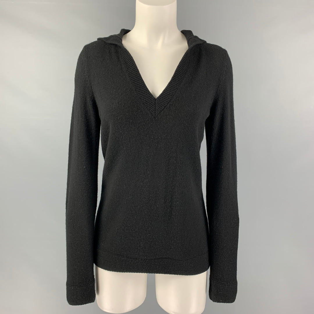 LORO PIANA Size 8 Black Cashmere Hooded Sweater