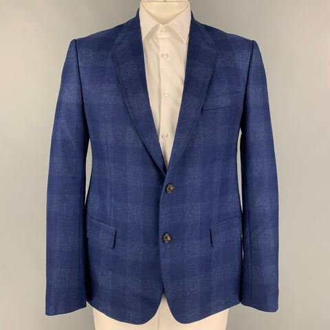 ALEXANDER MCQUEEN Size 44 Blue Plaid Wool Notch Lapel Sport Coat