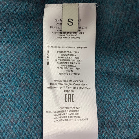 ETRO Size S Blue Grey Knitted Cashmere Crew-Neck Sweater