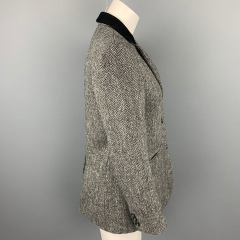 MAX MARA Talla 6 Chaqueta con solapa de muesca de lana en espiga de tweed gris