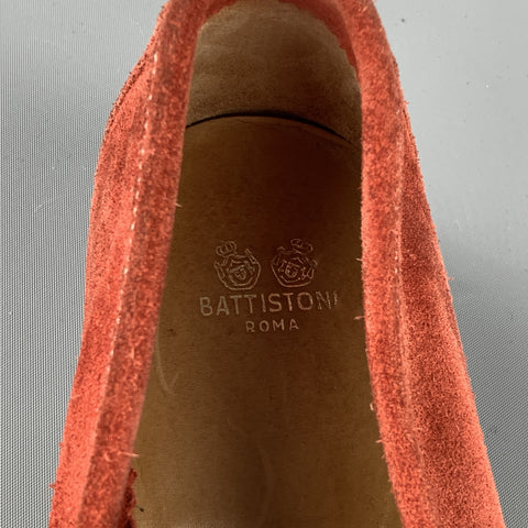 BATTISTONI Size 7.5 Brick Contrast Stitch Suede Slip On Penny Loafers