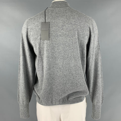 HAWICO Size XL Grey Embroidery Cashmere 1/4 Zip Pullover