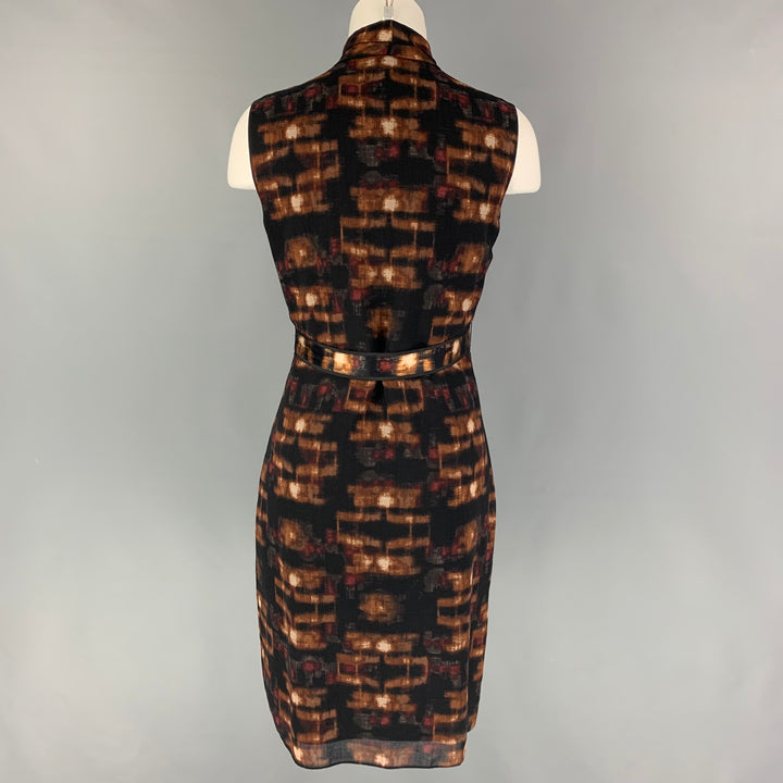 ELIE TAHARI Size 6 Brown Black Wool Nylon Marbled Sleeveless Dress