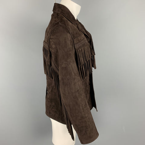 BURBERRY PRORSUM Fall 2014 Size 36 Brown Suede Fringe Buttoned Jacket