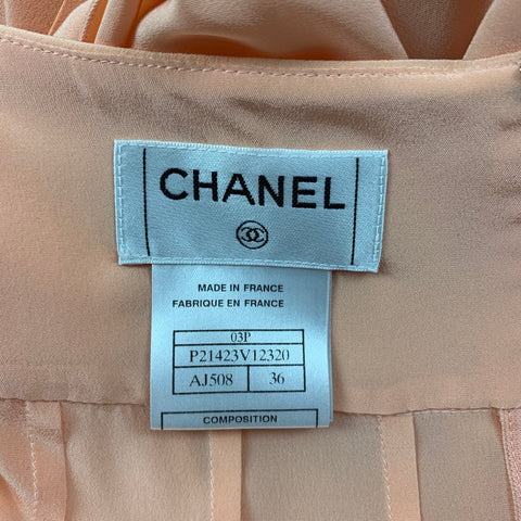 CHANEL AJ508 03P Size 4 Salmon Silk Notch Lapel Skirt Set