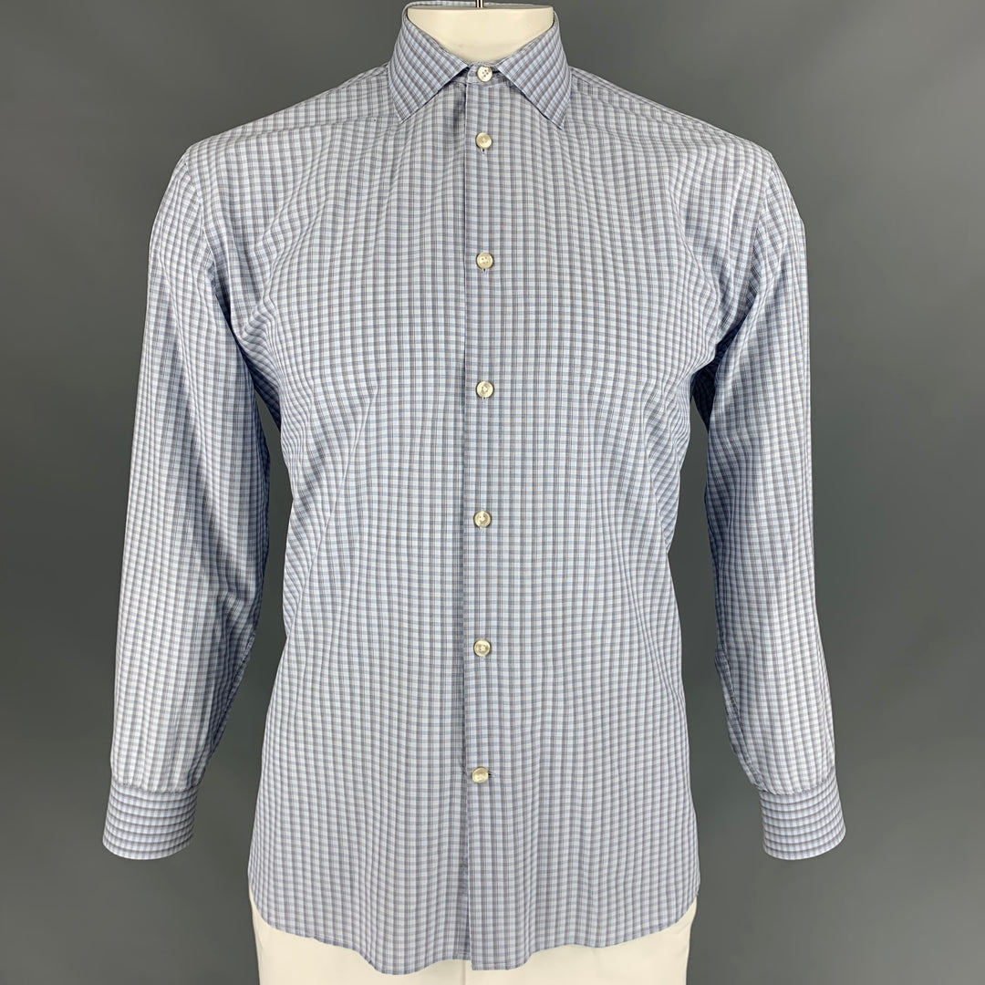 JOHN VARVATOS Size L Blue & Grey Plaid Cotton Button Down Long Sleeve Shirt