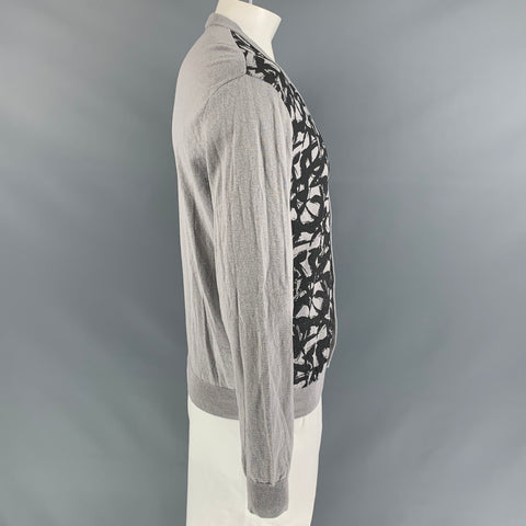 VERSACE JEANS Size XL Grey Charcoal Abstract Cotton & Linen V-Neck Cardigan