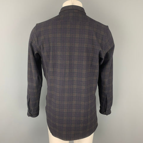 MATIAS Size M Charcoal & Black Checkered Wool Blend Button Up Long Sleeve Shirt