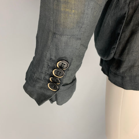 BARENA Taille 40 Manteau de sport à revers cranté en lin froissé ardoise