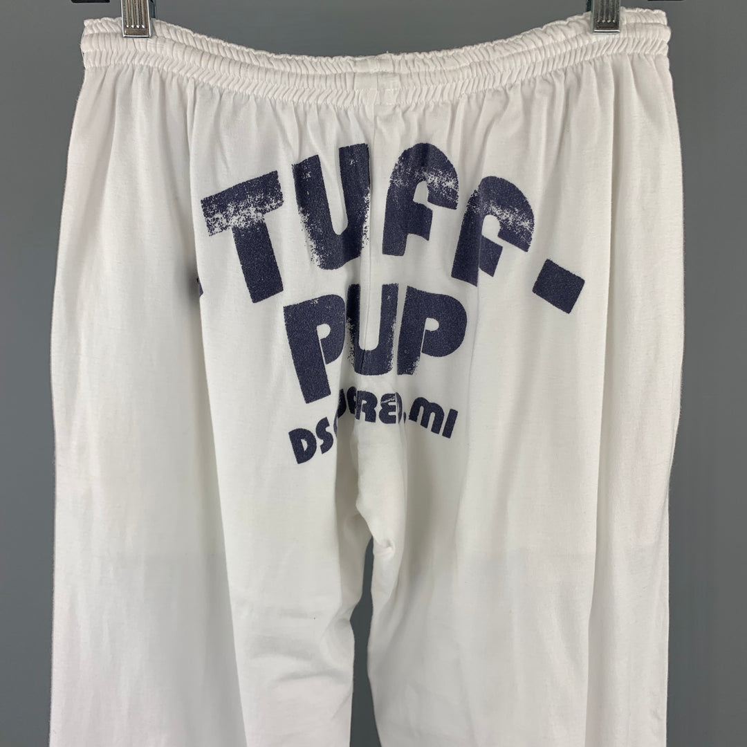 DSQUARED2 Size 30 Tuff Pup White Cotton Graphic Sweatpants