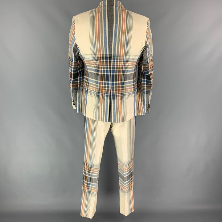 VIVIENNE WESTWOOD MAN Size 44 Multi-Color Plaid Wool / Linen Simulated Vest Suit