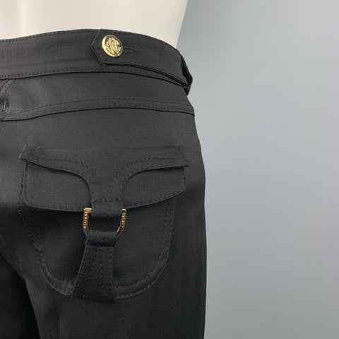 ROBERTO CAVALLI Size 2 Black Tweed Gold Button Dress Pants